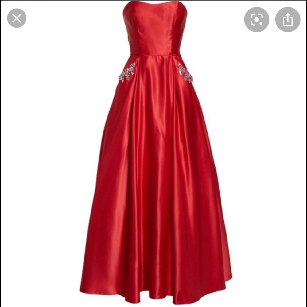 Red Strapless Prom Dress